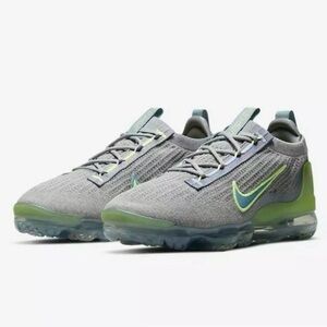 Nike VaporMax Flyknit Sneakers - Grey with Volt Green Accents